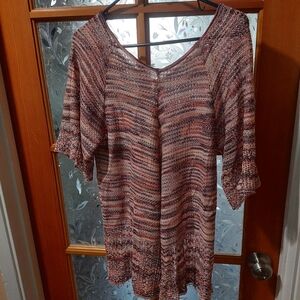 Striped Knit Top with Elbow Sleeves